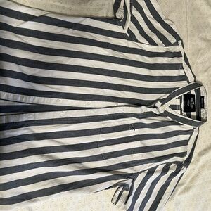 Hollister Gray and White Striped Casual Button Down Shirt